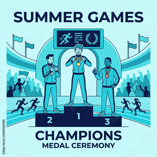 Summer Games Champions Medal Ceremony Illustration