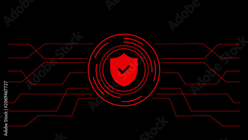 Schilderij op canvas Red shield with checkmark on black circuit board background black background sec