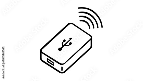 Vector illustration of a portable wireless hotspot router line icon with clean minimalist strokes for technology and connectivity design