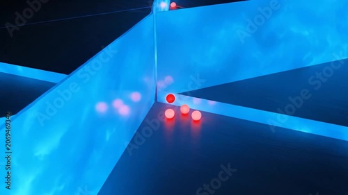 Abstract blue neon light panels forming a geometric star pattern