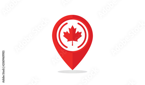 Foto A red map pin icon with a canadian flag maple leaf on a vector