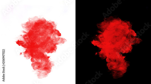 Fotografie Vibrant red smoke explosion on black and white backgrounds, abstract crimson ink