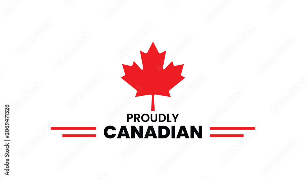 Fototapeta premium Proudly canadian logo with red maple leaf on vector