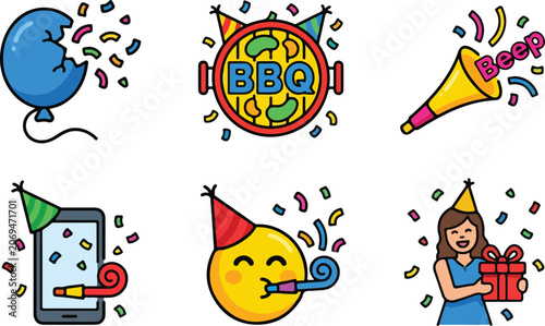 Foto Colorful celebration icons with party elements