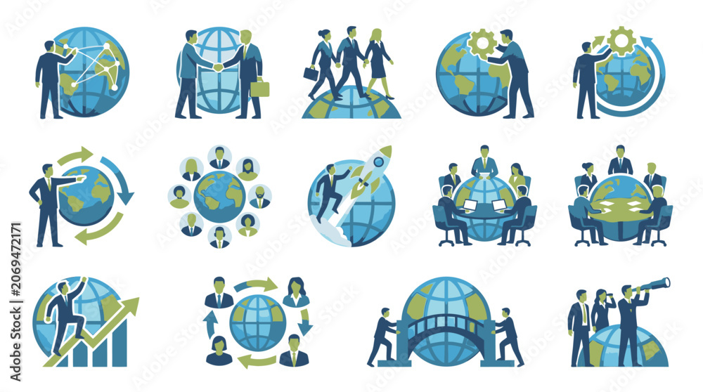 Fototapeta premium Set of global business partnership and teamwork icons.