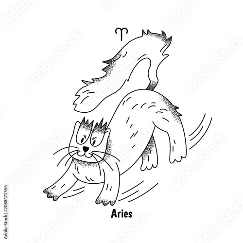 Aries Cat Zodiac Sign Grain Black White