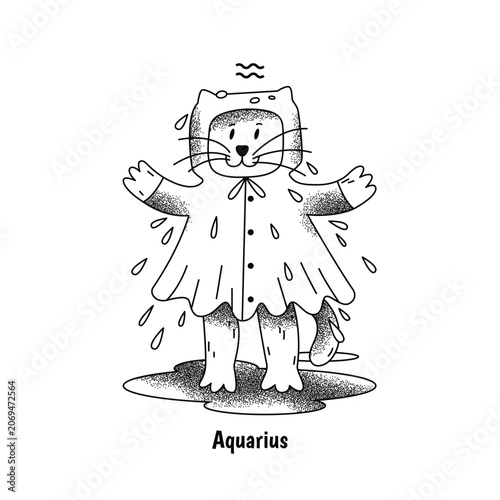 Aquarius Cat Zodiac Sign Grain Black White