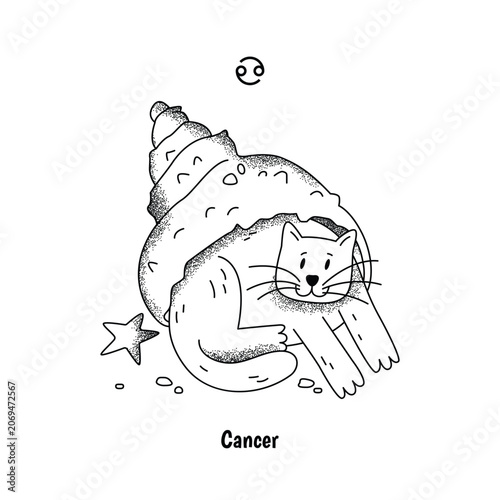 Cancer Cat Zodiac Sign Grain Black White