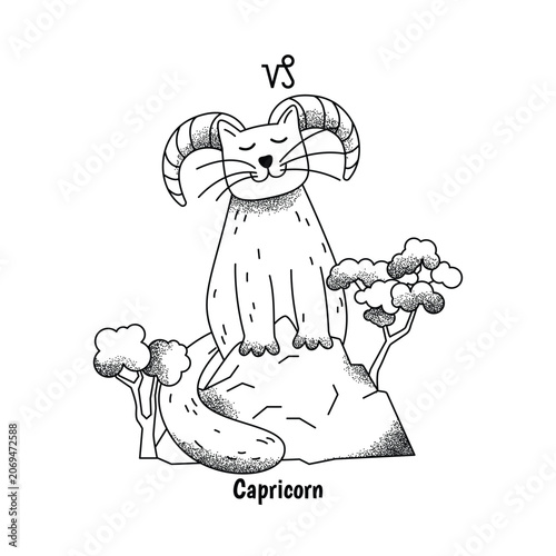 Capricorn Cat Zodiac Sign Grain Black White