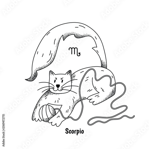 Scorpio Cat Zodiac Sign Grain Black White