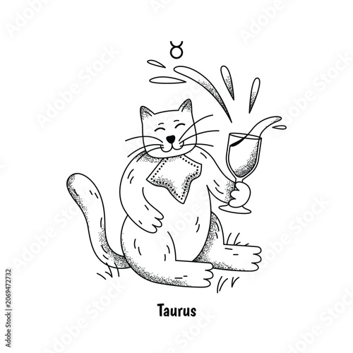 Taurus Cat Zodiac Sign Grain Black White