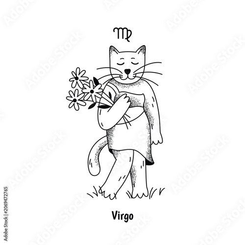 Virgo Cat Zodiac Sign Grain Black White