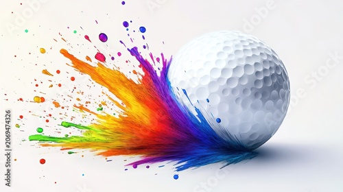 Golf ball with colorful paint splash effect
