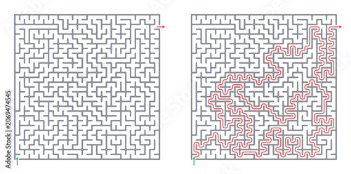 Schilderij op canvas Square maze for adults, hard printable logic game, find the way from start to ex