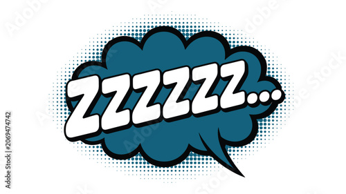 Zzzzzz in comic speech bubble on halftone background, pop art style, sleep or rest concept.