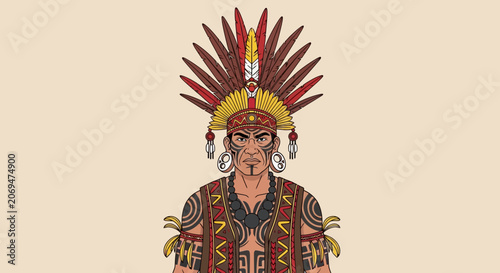 Traditional Aztec Indian Tribal Chief Portrait.