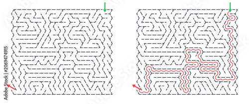 Foto Rectangular maze for kids, medium difficulty printable logic game, find the way
