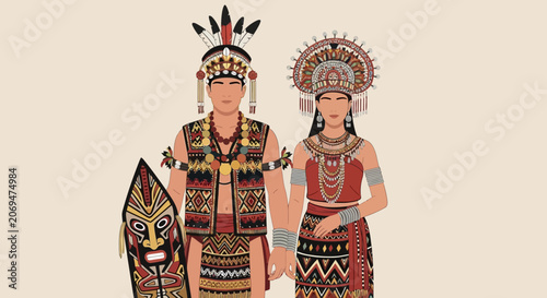 Tribal people in traditional costume.