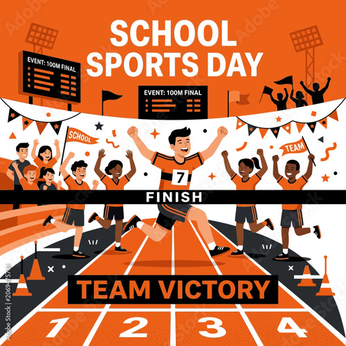 School Sports Day Team Victory Celebrating Athletic Achievement Illustration
