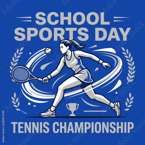 School Sports Day Tennis Championship Dynamic Illustration