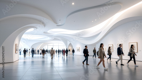 People walking through a modern art museum