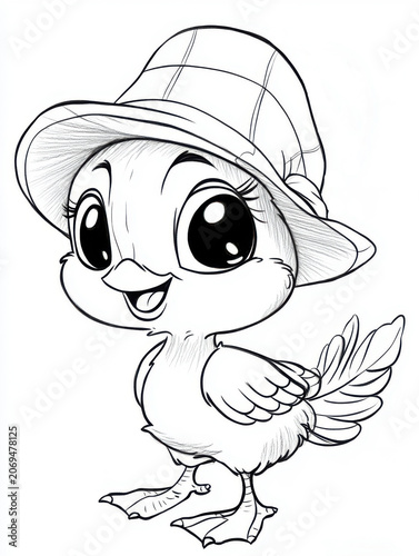 Cute cartoon bird wearing a hat illustration