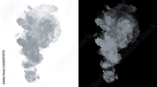 Bild auf Leinwand Atmospheric smoke plume on black and white background, realistic gray vapor clou