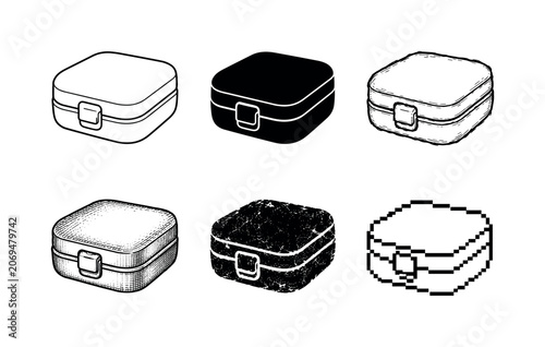 Various styles of square storage boxes in black and white