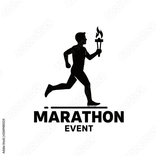 Runner Holding Olympic Torch Icon For Marathon Sport Event Presentation