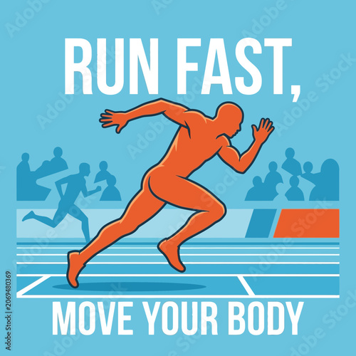 Runner In Motion Sprinting On Track Competing In A Race