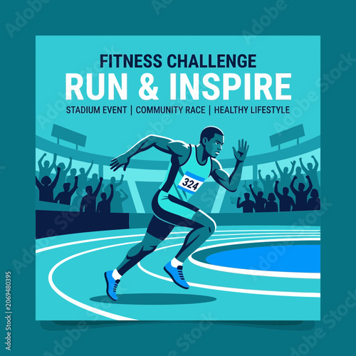 Runner On Track Fitness Challenge Stadium Event Community Race Healthy Lifestyle Vibrant