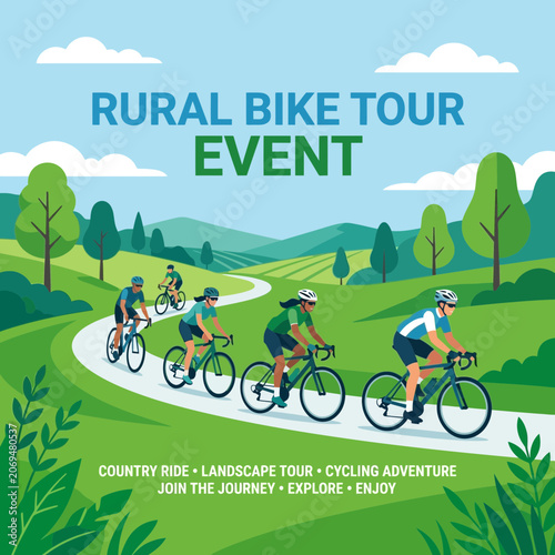 Rural Bike Tour Event With Cycling Adventure And Country Ride Scenery