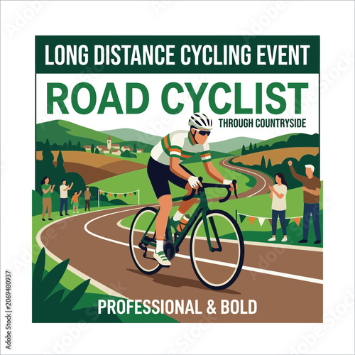 Professional Road Cyclist Conquering Scenic Countryside Race Event