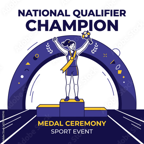 Proud Champion Receiving Laurel Wreath And Medal On Podium Celebrating Victory