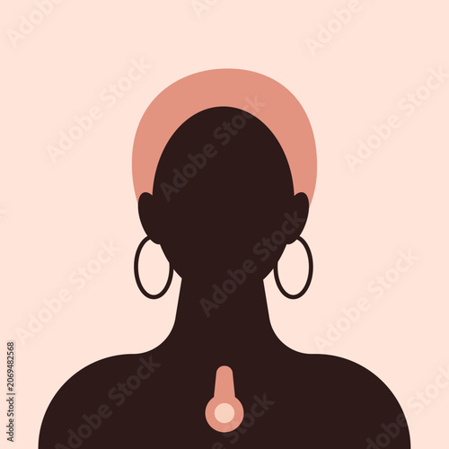 Abstract female silhouette with hoop earrings and necklace, minimalistic flat vector illustration for fashion or beauty concept
