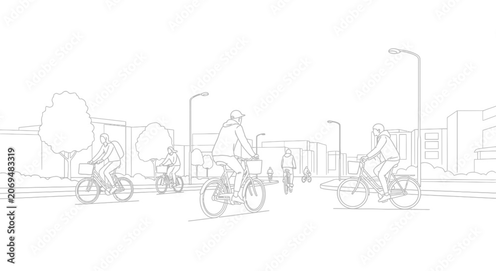 Obraz premium People Riding Bicycles in Urban Setting.