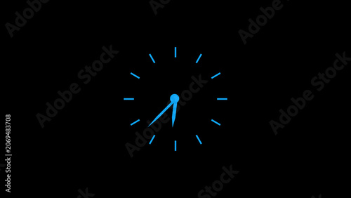 Cuadro en lienzo Blue clock face with hour and minute hands on black background