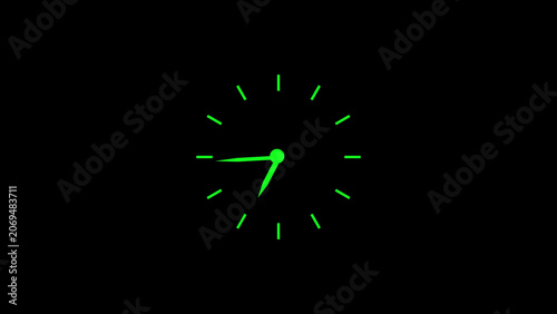Fotografía Green glow in the dark clock face with hour and minute hands