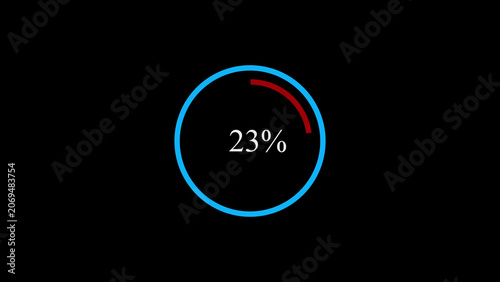 Obraz na płótnie Blue circle progress bar with 23 percent completion on black background loading
