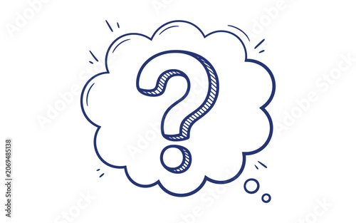Doodle style question mark inside thought bubble sketch icon hand drawn graphic illustration isolated on transparent background.