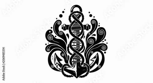 Nautical anchor intertwined with DNA helix, symbolizing heritage and science