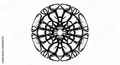 Intricate black and white circular mandala pattern, symbolizing unity and complexity.