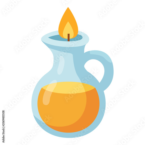 Traditional Oil Lamp with Burning Flame Vector Illustration