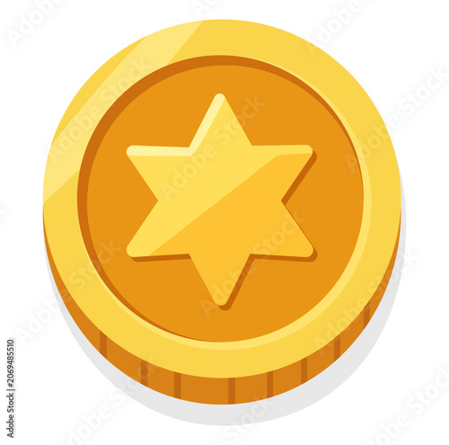 Gold Holiday Coin with Star Symbol Flat Vector Illustration