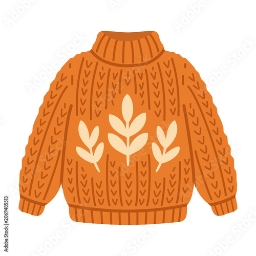 Autumn Knitted Sweater with Leaf Pattern Vector Illustration