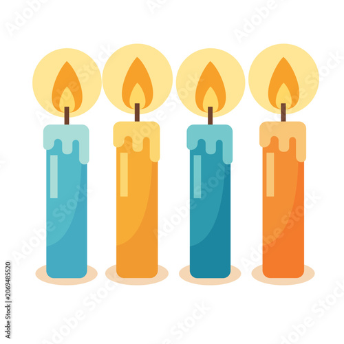 Colorful Lit Candles Set Vector Illustration