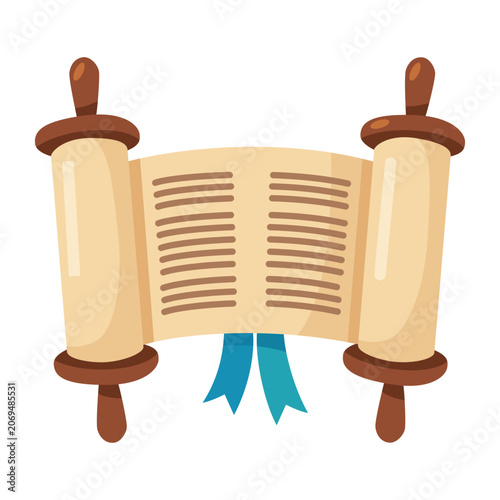 Traditional Torah Scroll with Ribbon Flat Vector Illustration