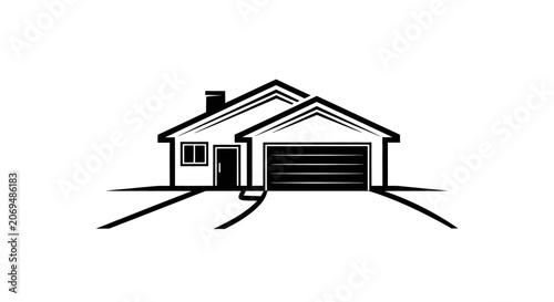 Valokuva Simple black and white line art illustration of a house with a garage