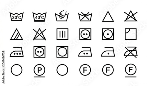 Vászonkép Modern garment washing instructions vector set with colorful laundry care symbol