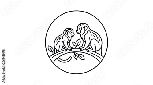 Photography Two Monkeys Vector Illustration